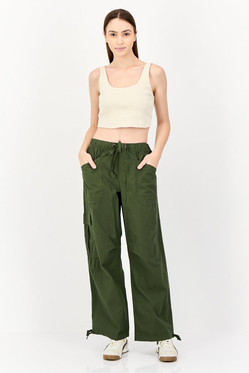 Aerie Women Regular Fit Solid Cargo Pants,Dark Olive - Image 3