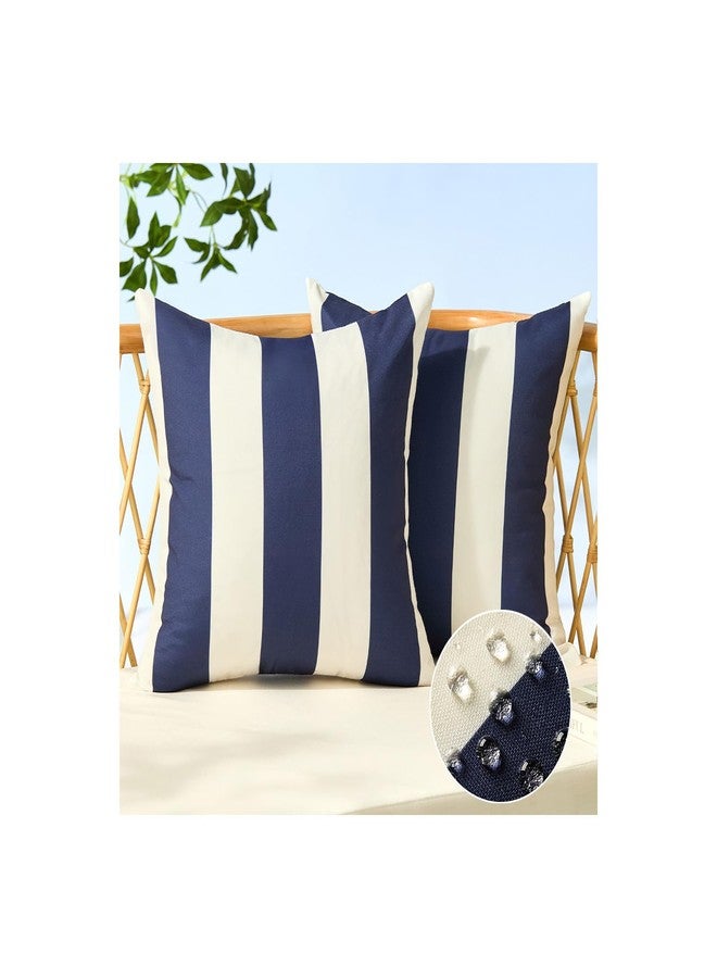 Allorry Outdoor Pillow Covers 18x18 Set of 2 Navy Blue Striped Decoration Throw Pillow Covers for Spring Summer Outdoor Waterproof Garden Patio Furniture Sofa Bed Home Decor JB007-D18 - Image 1