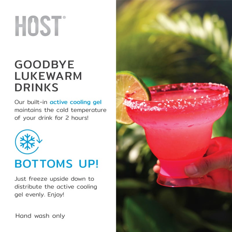 HOST FREEZE Margarita Cocktail Glasses, Frozen Cup Double Wall Plastic Margarita Glasses Drinking Set Modern Drinking Glasses 12oz Punch Pink Set of 2 - Image 4