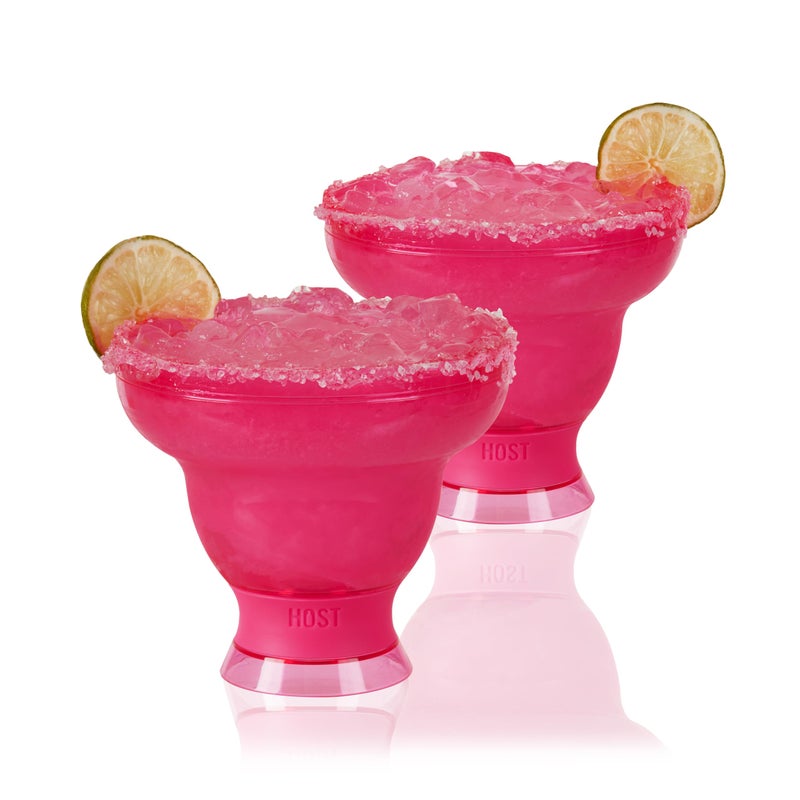 HOST FREEZE Margarita Cocktail Glasses, Frozen Cup Double Wall Plastic Margarita Glasses Drinking Set Modern Drinking Glasses 12oz Punch Pink Set of 2 - Image 1