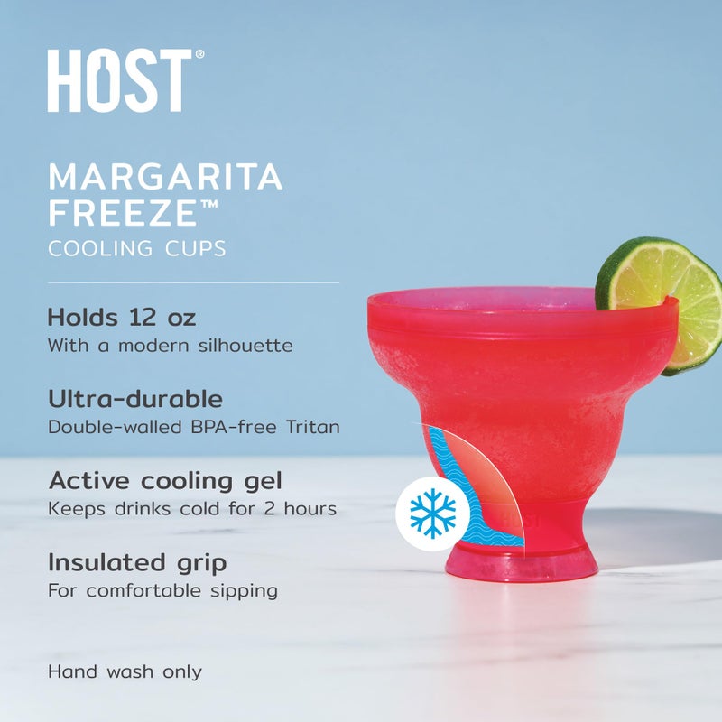 HOST FREEZE Margarita Cocktail Glasses, Frozen Cup Double Wall Plastic Margarita Glasses Drinking Set Modern Drinking Glasses 12oz Punch Pink Set of 2 - Image 2