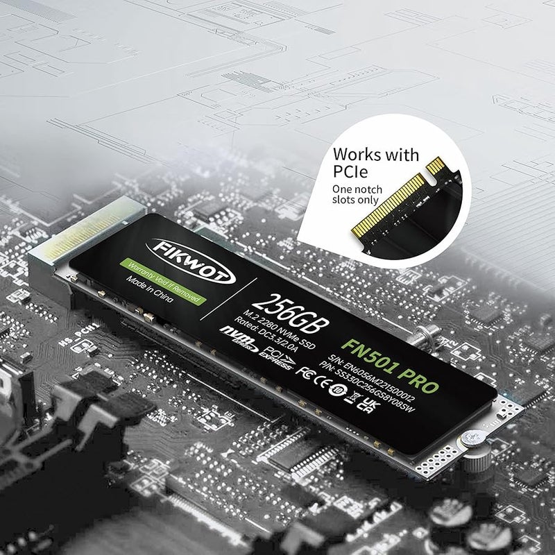 Fikwot FN501 Pro 256GB SSD, M.2 2280 PCIe Gen3x4 NVMe Internal SSD, Up to 3,000MB/s, SLC Cache 3D NAND TLC, Internal Solid State Drive for PC Enthusiasts and Gamers - Image 3