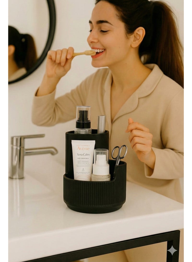 Multi-Purpose Bathroom & Makeup Organizer, Countertop Toothbrush and Cosmetic Holder, Black, High-Quality Plastic (black) - Image 2