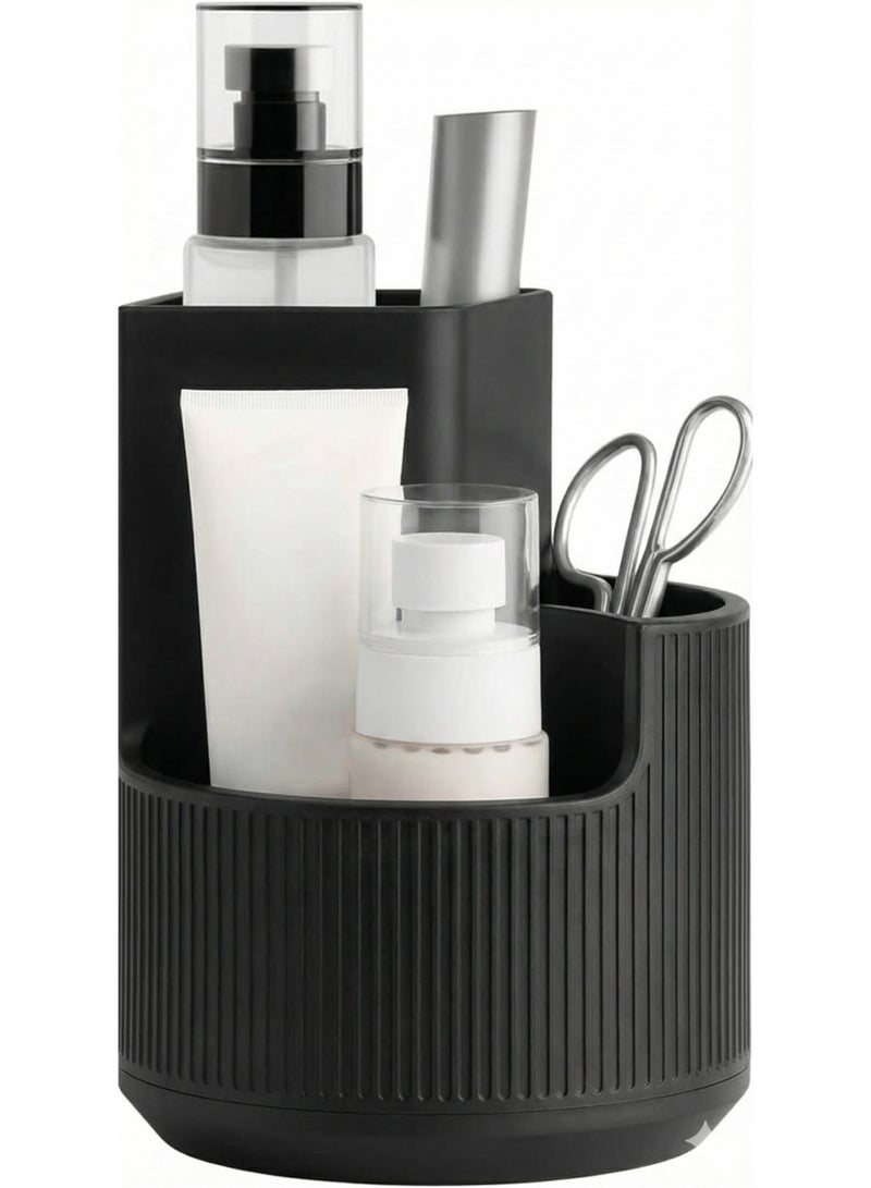 Multi-Purpose Bathroom & Makeup Organizer, Countertop Toothbrush and Cosmetic Holder, Black, High-Quality Plastic (black) - Image 1