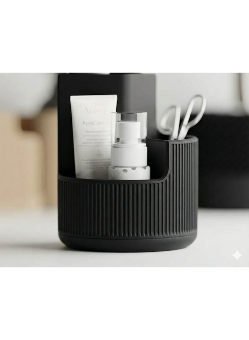 Multi-Purpose Bathroom & Makeup Organizer, Countertop Toothbrush and Cosmetic Holder, Black, High-Quality Plastic (black) - Image 3