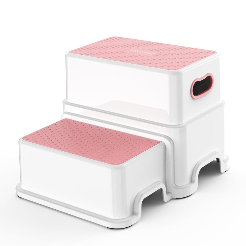 Victostar 2 Step Stool for Kids, Anti-Slip Sturdy Toddler Two Step Stool for Toilet Potty Training, Bathroom,Kitchen (Pink) - Image 1