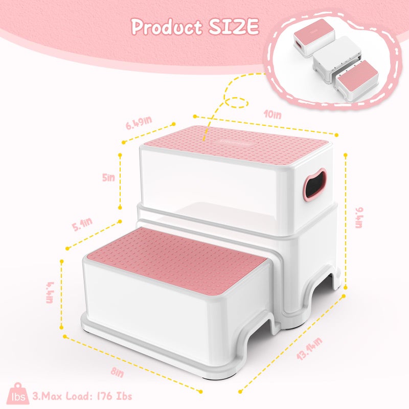 Victostar 2 Step Stool for Kids, Anti-Slip Sturdy Toddler Two Step Stool for Toilet Potty Training, Bathroom,Kitchen (Pink) - Image 2