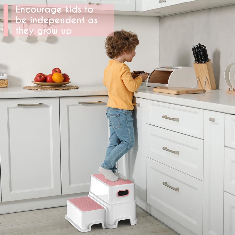 Victostar 2 Step Stool for Kids, Anti-Slip Sturdy Toddler Two Step Stool for Toilet Potty Training, Bathroom,Kitchen (Pink) - Image 4