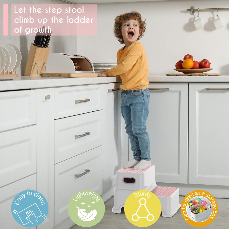 Victostar 2 Step Stool for Kids, Anti-Slip Sturdy Toddler Two Step Stool for Toilet Potty Training, Bathroom,Kitchen (Pink) - Image 5