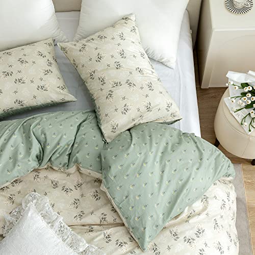 TISPLR Floral Comforter Set King 3 Pieces Soft Chic Garden Style Green Floral Print Lightweight Botanical Flower Comforter Set for All Seasons 1 Comforter and 2 Pillowcases - Image 4