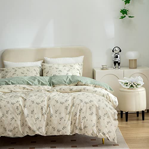 TISPLR Floral Comforter Set King 3 Pieces Soft Chic Garden Style Green Floral Print Lightweight Botanical Flower Comforter Set for All Seasons 1 Comforter and 2 Pillowcases - Image 2
