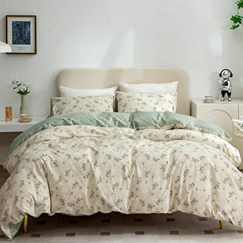 TISPLR Floral Comforter Set King 3 Pieces Soft Chic Garden Style Green Floral Print Lightweight Botanical Flower Comforter Set for All Seasons 1 Comforter and 2 Pillowcases - Image 1