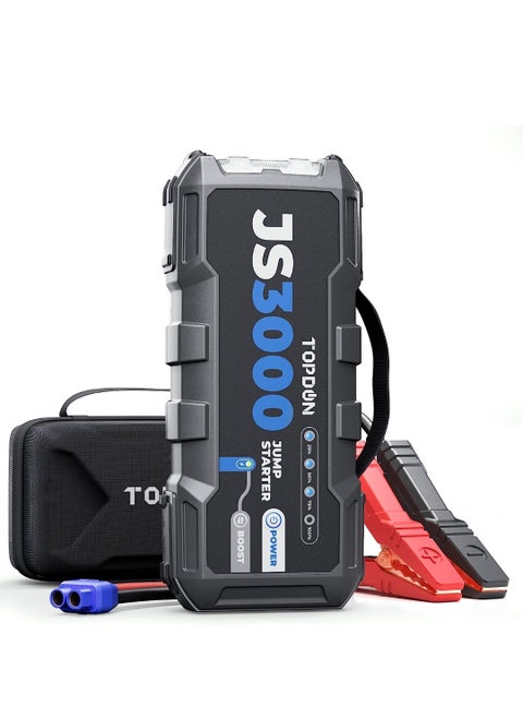 TOPDON JS3000 Car Jump Starter Power Bank 12 V 3000 A Peak Current 24000 mAh Car Battery Booster with EVA Protective Cover, for up to 9.0 L Petrol or 7 L Diesel Engines
