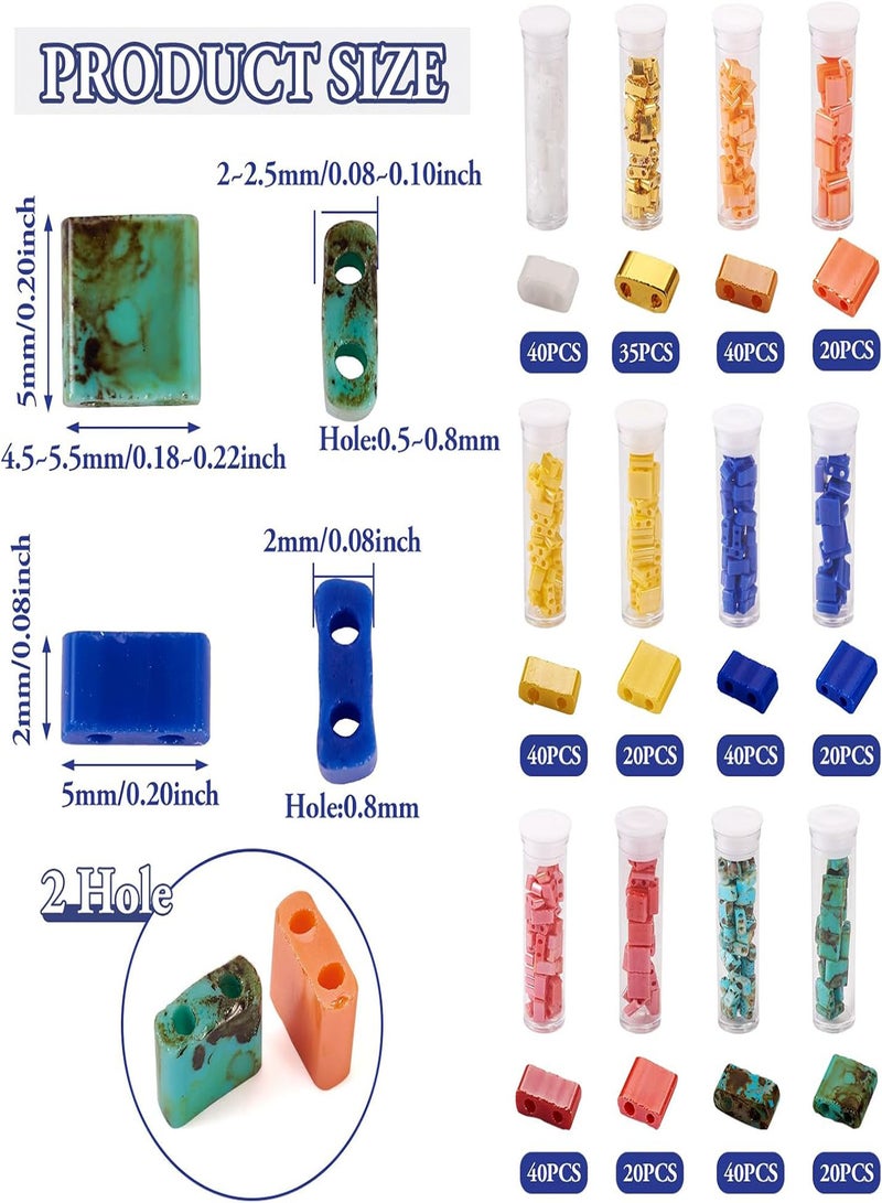 GGOOT Pandahall 375Pcs 2-Hole Glass Seed Beads Half Tila Beads Flat Rectangular Square Spacer Loose Beads 12 Styles Lustered for Jewelry Bracelet Earring Making, SEED-TA01-10#1-YILISI  - Image 5