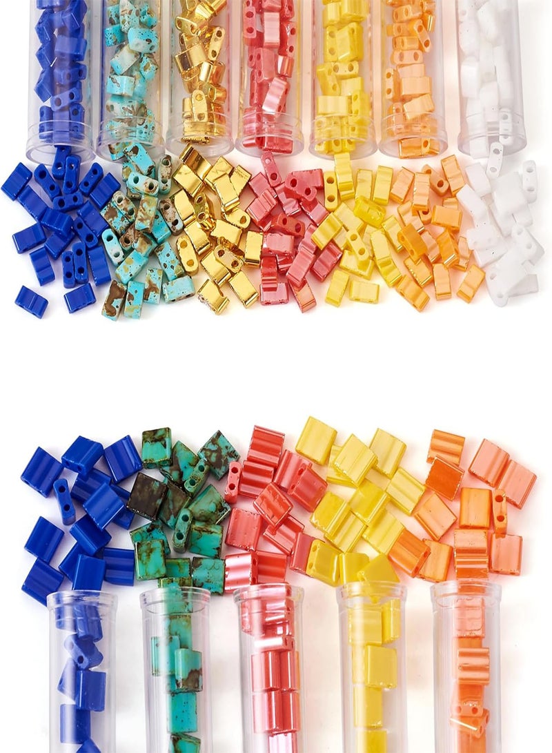 GGOOT Pandahall 375Pcs 2-Hole Glass Seed Beads Half Tila Beads Flat Rectangular Square Spacer Loose Beads 12 Styles Lustered for Jewelry Bracelet Earring Making, SEED-TA01-10#1-YILISI  - Image 1