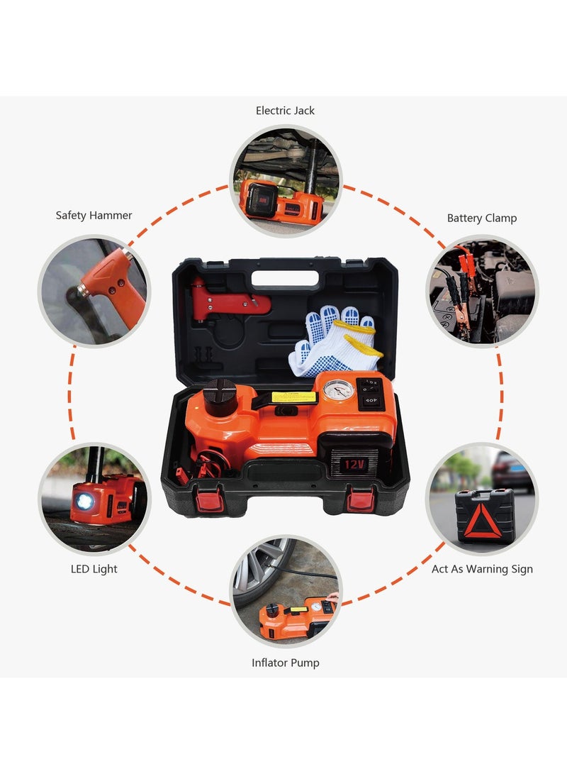 Gasin 5 Ton 12V Electric Hydraulic Car Jack with Built-in Air Pump & Safety Hammer, Heavy Duty Tire Inflator & Lifting Kit in Portable Case - Image 4