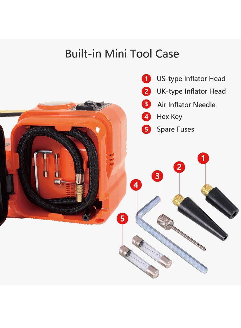 Gasin 5 Ton 12V Electric Hydraulic Car Jack with Built-in Air Pump & Safety Hammer, Heavy Duty Tire Inflator & Lifting Kit in Portable Case - Image 5