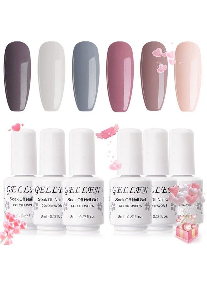 Gellen - Gel Nail Polish Kit Nude Grays Gel Polish Set Neutral 6 Colors Soak Off Uv Nail Gel Polish Home Salon Gel Manicure Kit - Image 1