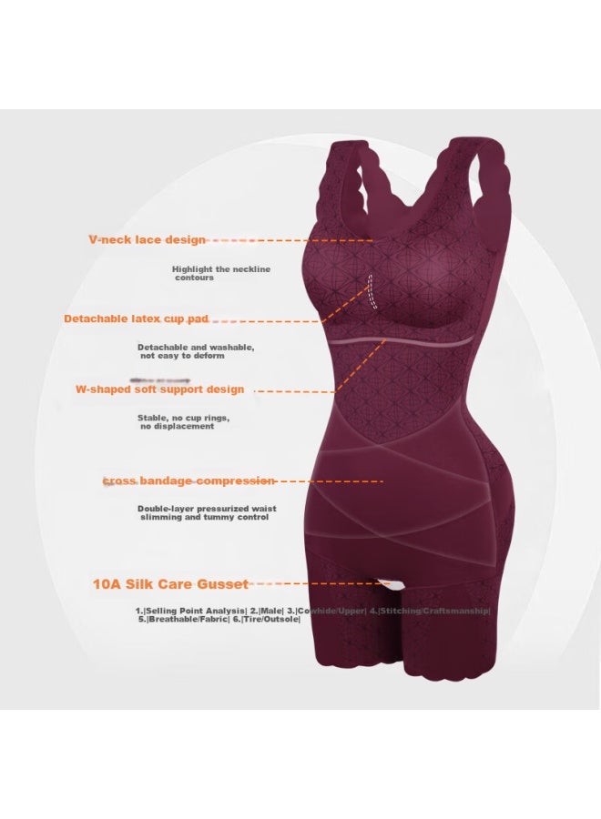 GRACEWELL Tingmei Red Year Shapewear Women Abdomen Control Shaping Pants Waist Trainer Wedding Innerwear Bra-free Back Opening Slimming Suit M - Image 1