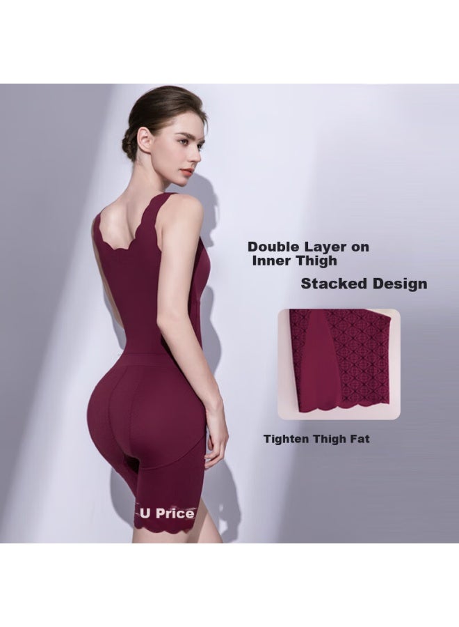 GRACEWELL Tingmei Red Year Shapewear Women Abdomen Control Shaping Pants Waist Trainer Wedding Innerwear Bra-free Back Opening Slimming Suit M - Image 2