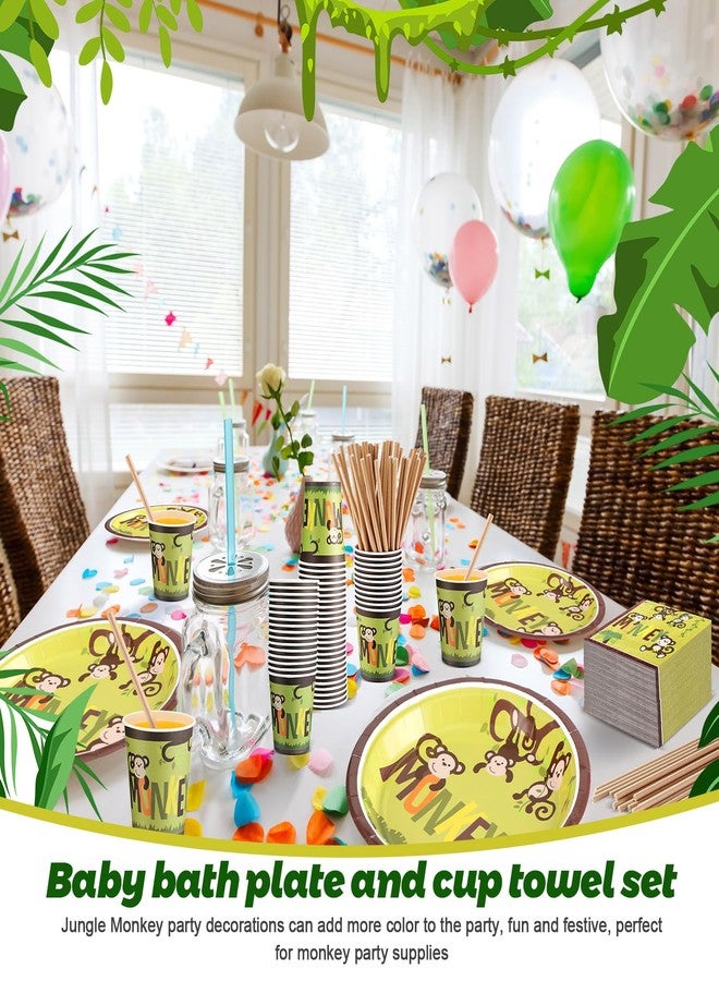 Rtteri 250 Pcs Monkey Birthday Party Supplies Jungle Monkey Party Decorations Tableware Paper Plates Napkins Straws Cups Wild Jungle Safari Animal Disposable Dinnerware for 50 Guests Baby Show Favors - Image 5