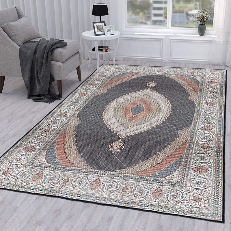 Status Contract Premium Ice Silk Velvet Touch Persian, Kashmiri, Vintage, Runner Rug with Anti Slip Backing for Floor Carpet for Home Living Room, Hall, Office, Kids Room (4 x 6 Ft.) - Image 3