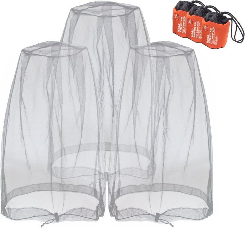 Anvin Mosquito Head Nets Gnat Repellant Head Netting for No See Ums Insects Bugs Gnats Biting Midges from Any Outdoor Activities, Works over Most Hats Comes with Free Stock Pouches (3pcs, Grey) - Image 1