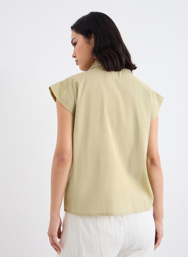 Styli Women Green Resort Collar Shirt with Buttons - Image 4
