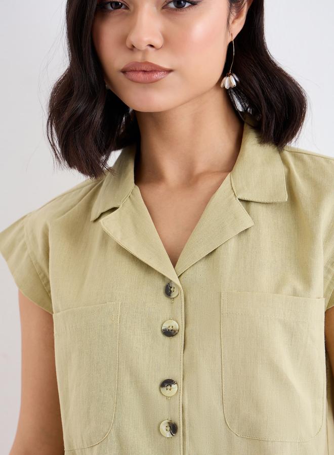 Styli Women Green Resort Collar Shirt with Buttons - Image 3