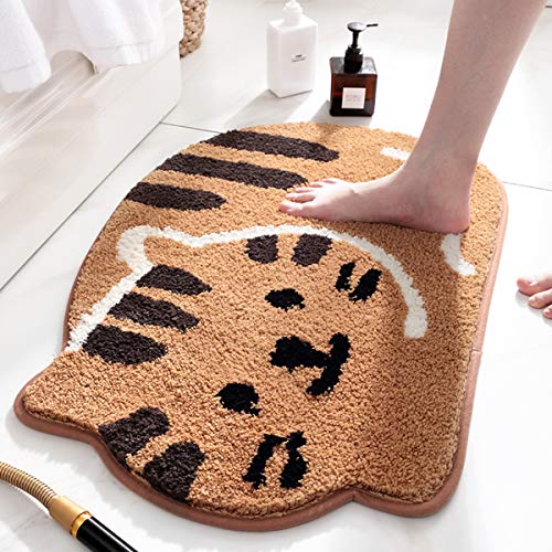 Ankah Shower Tub Bath Mat Bathroom Rug NonSlip Absorbent Soft Mat for Bathroom Adorable Design CatPicture Bath Mat Door Mat Dry Carpet 18 x 26 Khaki