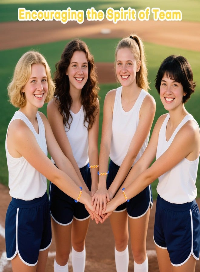 PLUVAVA 30 Sets Softball Bracelets Adjustable Softball Clay Beaded Bracelet Team Gifts Bead Charm Bracelet with Inspirational Card for Softball Player Team Birthday Party (Blue） - Image 5