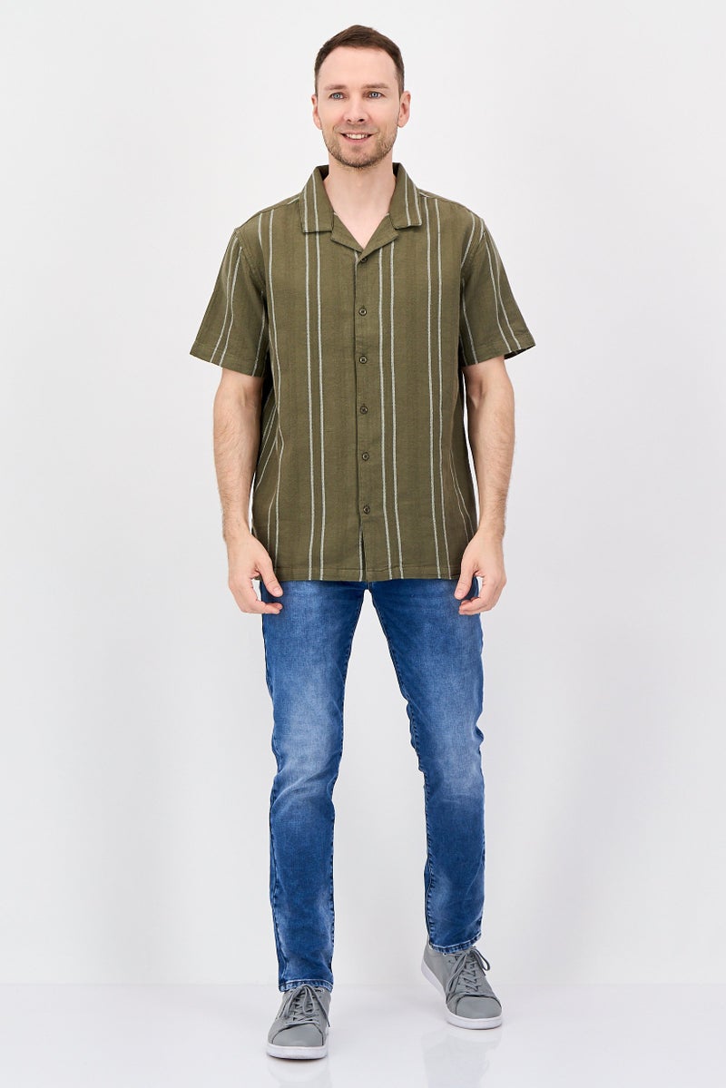 Aeropostale قميص رجالي عادي قصير الأكمام بخطوط، زيتوني - Image 3