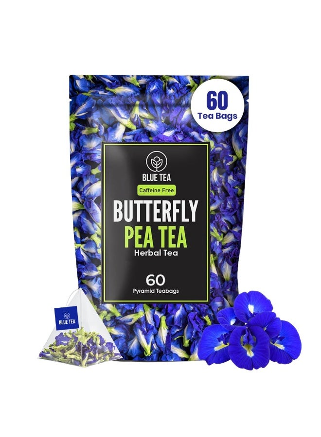 BLUE TEA - Butterfly Pea Flower Tea - 60 Tea Bags - Plant Based | ANTIOXIDANT RICH | Aparajita - Shankhpushpi | Caffeine Free - Detox Tea - Flower Based - Herbal Tea | Non - GMO | Zipper