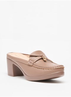 Flora Bella By Shoexpress Women's Solid Slip-On Mules with Block Heels and Tie-Up Detail  - Image 2