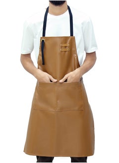 يانيك مريلة الشيف الجلدية المقاومة للماء للجنسين من يانيك مع جيوب | مريلة جلدية - احترافية شديدة التحمل للمنزل، المطبخ، الشواء، المقهى | 2 جيوب، حزام قابل للتعديل  - Image 1