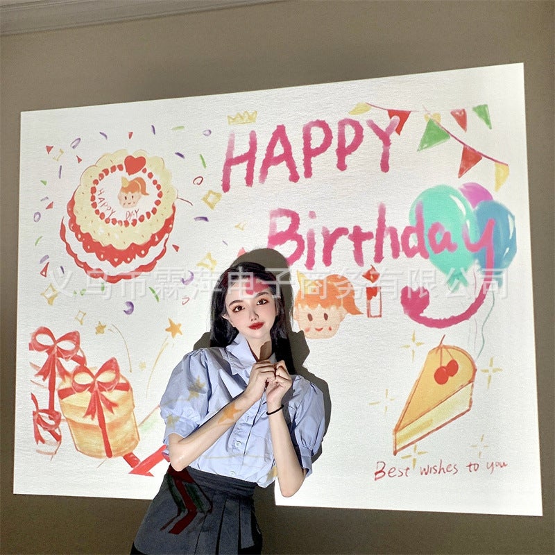 Korean Ins Happy Birthday Projection Lamp Han Feng Little Red Riding Book Same Style Online Celebrity Po Props Party Decoration - Image 1