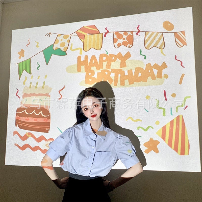 Korean Ins Happy Birthday Projection Lamp Han Feng Little Red Riding Book Same Style Online Celebrity Po Props Party Decoration - Image 3