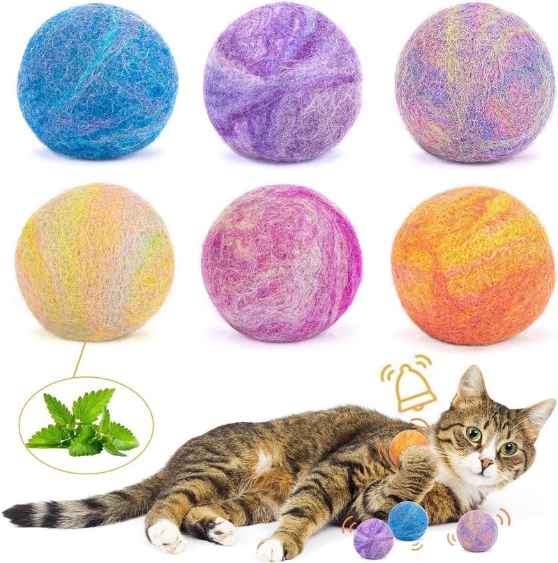 Retro Shaw Catnip Balls with Bell Inside 6 Pcs Interactive Catnip Silvervine Cat Toys Durable Wool Balls for Indoor Cats Kitten Teething Toys Natural Catnip Toys for Bored Cats - Image 2