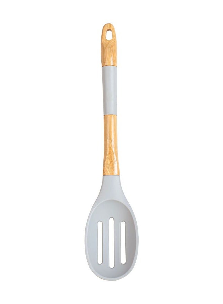 Silicone Slotted Spoon 36 cm – Heat-Resistant, Wood Handle-grey - Image 1