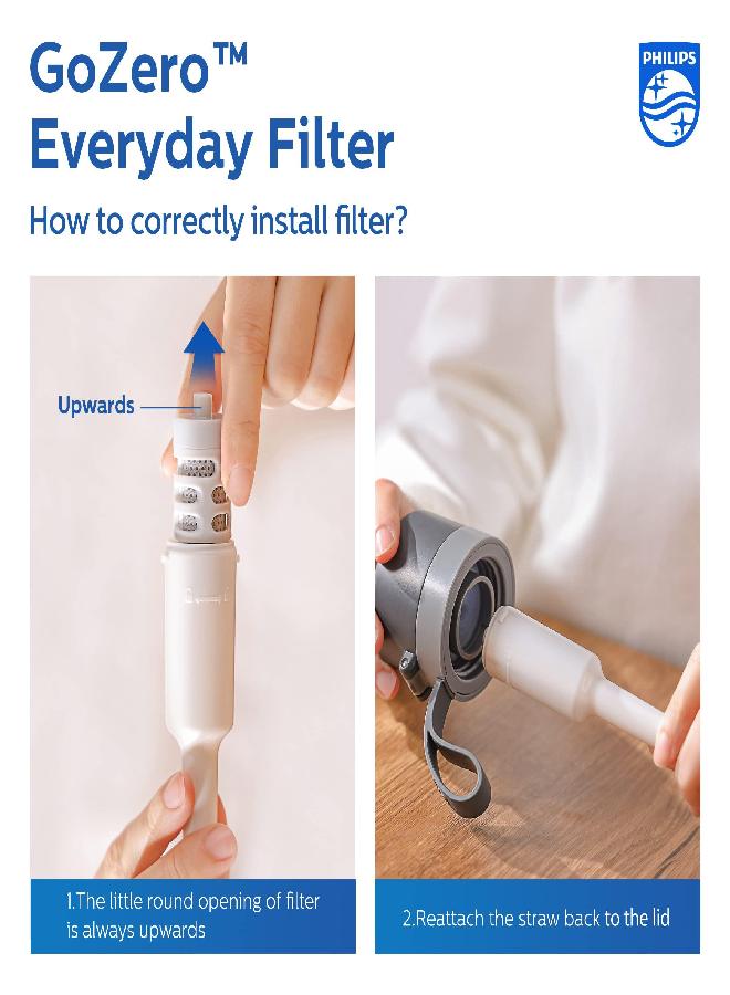 Philips Gozero Everyday Insulated Stainless Steel Filtered Water Bottle With Philips Everyday Water Filter, Bpa Free, Purify Tap Water Into Healthy Tastier Water Keep Drink Hot/Cold, 18.6 Oz. Blue - Image 3