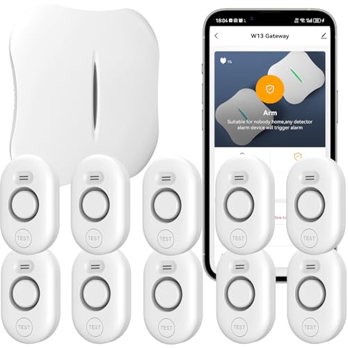 METAK WiFi Water Leak Detector for Home with App Notification, 1 Gateway+10 Sensor, 120dB Flood/Drip Alarm for Basement/Kitchen/Bathroom/Toilet/Laundry Room, Under Sink/Drain/Pipe Leakage, W13+WD61x10-White - Image 1