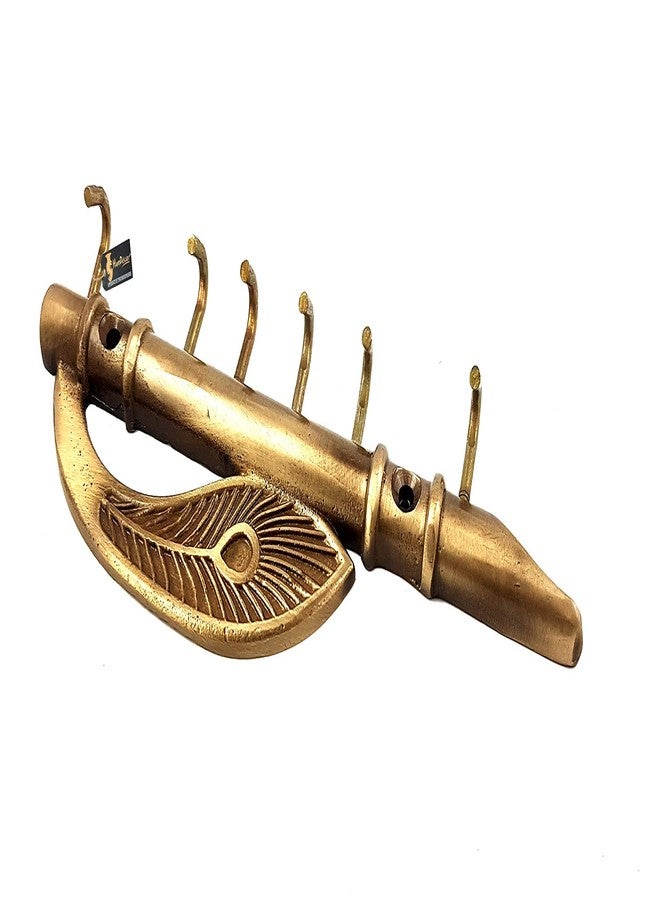 Two Moustaches Flute and Peacock Quills Brass Key Holder with 6" Hooks for Utility and Home Decor, Material - Brass, (Pack of 1) - Image 5