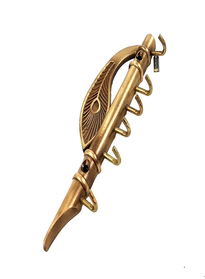 Two Moustaches Flute and Peacock Quills Brass Key Holder with 6" Hooks for Utility and Home Decor, Material - Brass, (Pack of 1) - Image 2