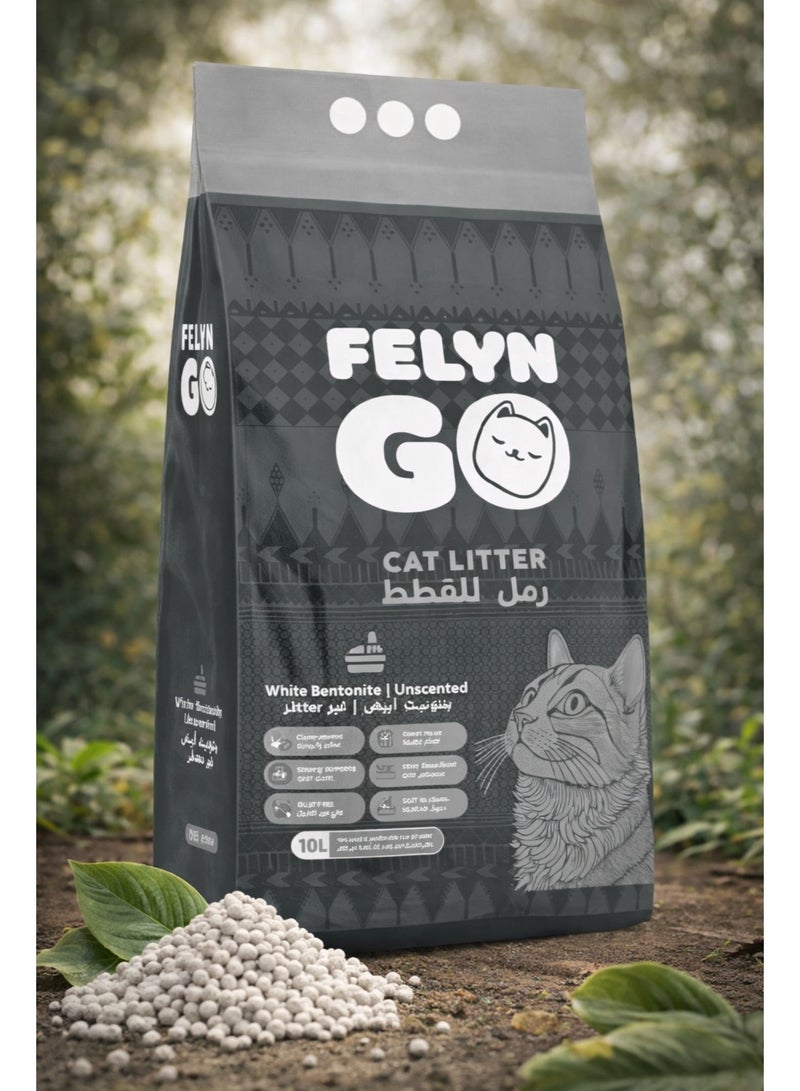 Unscented Cat Litter 10L – White Bentonite Formula – Fast Clumping, 99% Dust-Free & Powerful Odor Control for Sensitive Cats