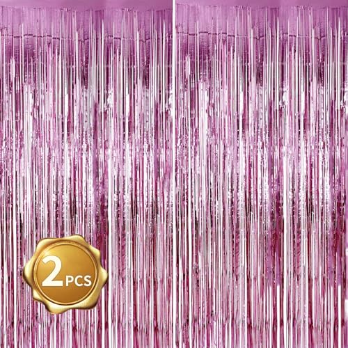 بيشيد 2 قطعة من شرائط الأبواب الوردية ستارة من اللمعان زينة حفلات خلفية من الشرائط الهامشية خلفية جدارية لعيد الميلاد والزفاف واحتفالات عيد الميلاد للفتيات الوردية وزينة عيد الحب 328 قدم × 656 قدم