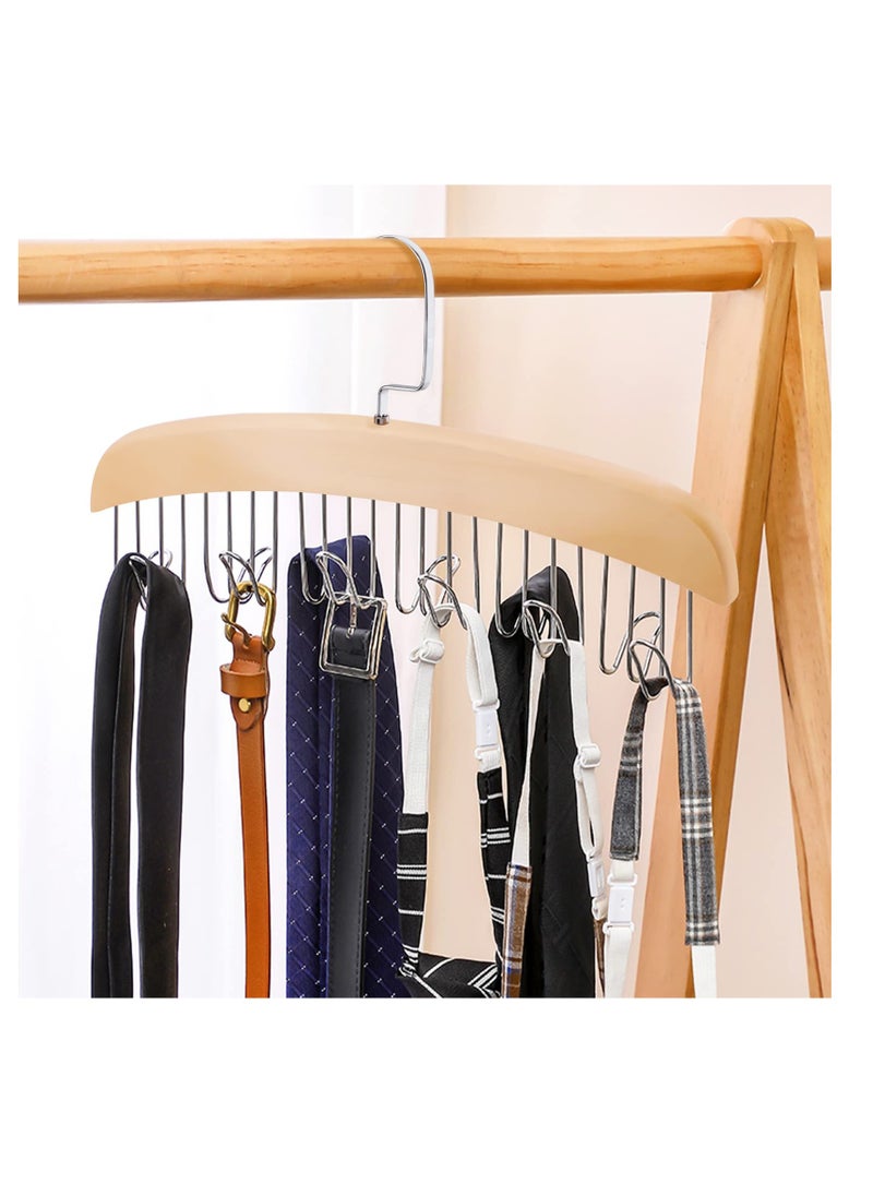 Excefore Tie and Belt Hanger  Hooks Belt Holder and Belt for Closet  with 12 Hooks  Wooden Storage Display Holder  for Belts Ties Scarves Neckties Accessories  - Image 5