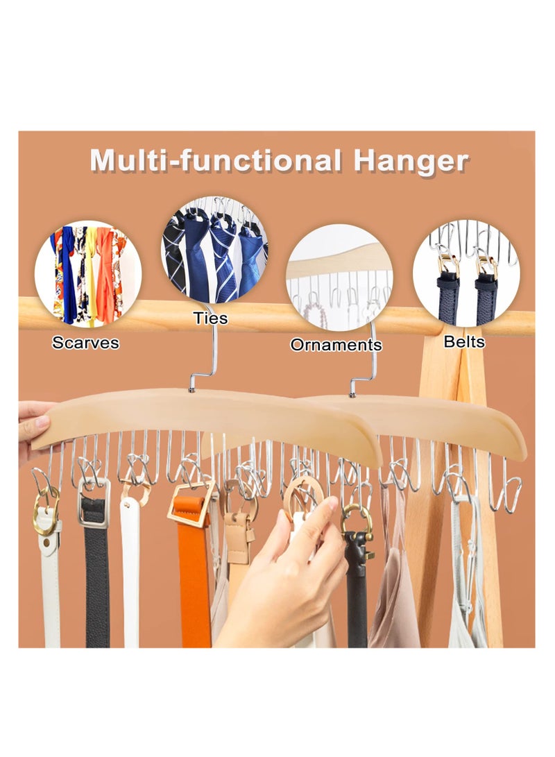 Tie and Belt Hanger  Hooks Belt Holder and Belt for Closet  with 12 Hooks  Wooden Storage Display Holder  for Belts Ties Scarves Neckties Accessories