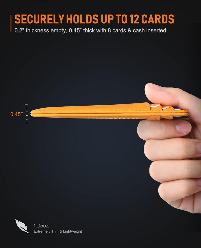 Buffway Slim Minimalist Front Pocket RFID Blocking Leather Wallets for Men and Women - Alaska Yellow - Image 5