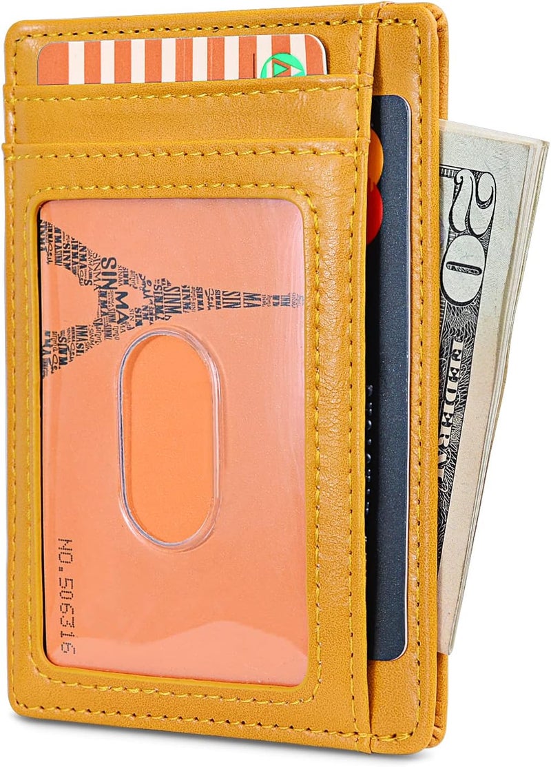 Buffway Slim Minimalist Front Pocket RFID Blocking Leather Wallets for Men and Women - Alaska Yellow - Image 2