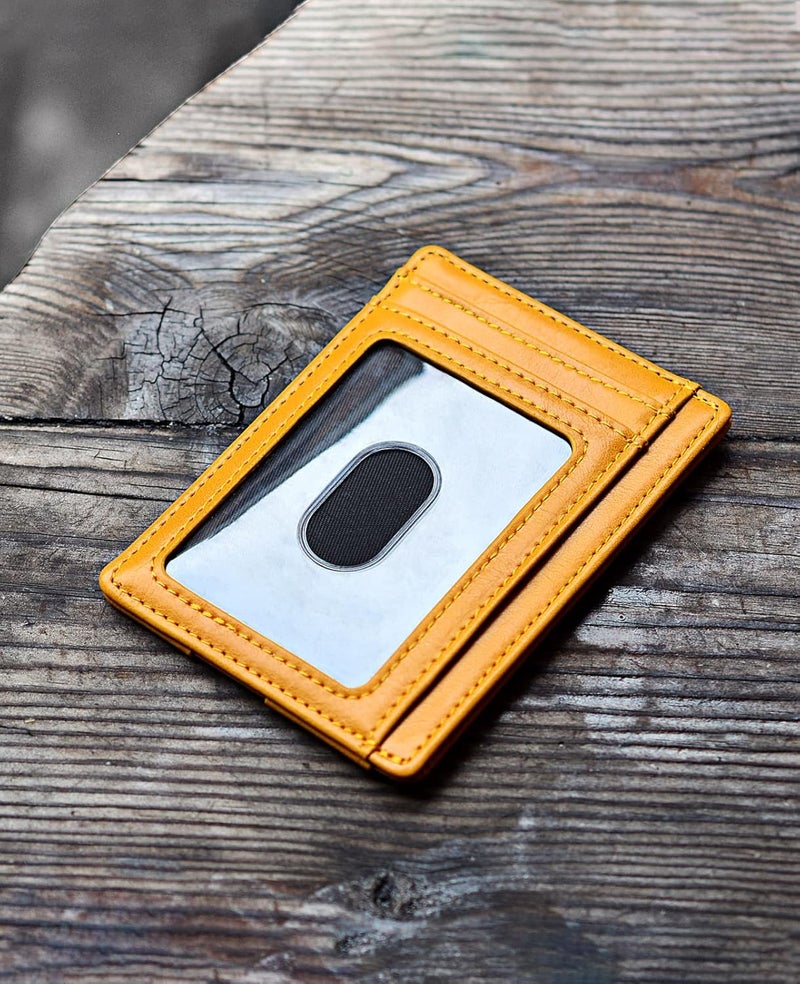 Buffway Slim Minimalist Front Pocket RFID Blocking Leather Wallets for Men and Women - Alaska Yellow - Image 3
